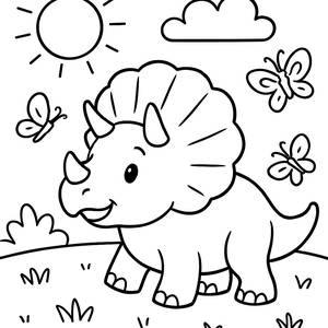 Página para Colorir Triceratops e Borboletas