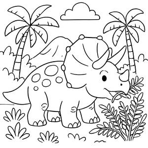 Triceratops Coloring Page: Munching in the Prehistoric Jungle