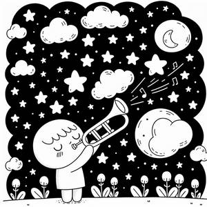 Pagina da Colorare della Tromba: Soffia Stelle Musicali nel Cielo Notturno!