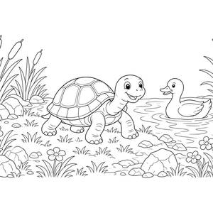 Turtle by the Pond Coloring Page