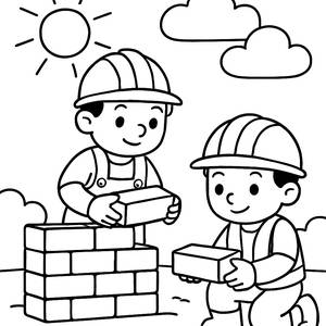 Two Construction Workers Coloring Page