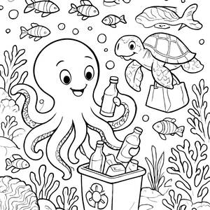 Unterwasserwelt Malvorlage: Fröhlicher Oktopus und Ozeankonservierung