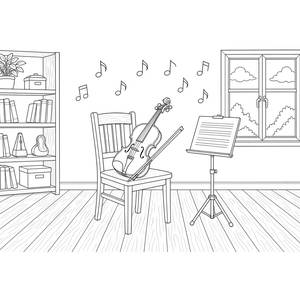 Violin and Bow Coloring Page