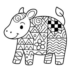Whimsical Animal Coloring Page with Geometric Patterns