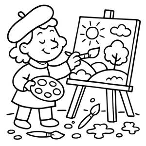 Whimsical Artist Coloring Page