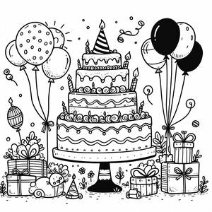 Verspielte Geburtstagsparty Malvorlage