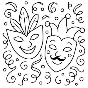 Verspielte Karnevalsmasken Ausmalbild
