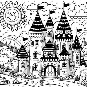 Pagina da Colorare di un Castello Fantastico