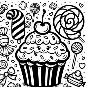 Whimsical Cupcake Coloring Page