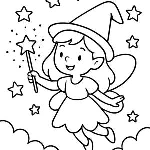 Whimsical Fairy Coloring Page: Cast Spells Under a Starry Sky!