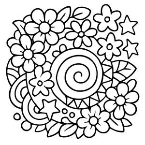 Whimsical Flower and Star Mandala Coloring Page