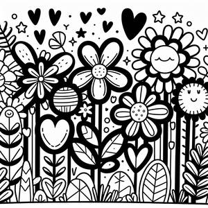 Página para Colorear Jardín de Flores Divertido