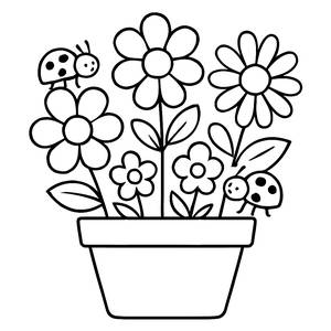 Pagina da Colorare di un Vaso di Fiori Fantasioso