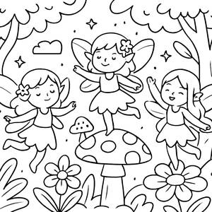 Whimsical Forest Fairies Coloring Page