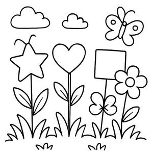 Whimsical Garden Shapes Coloring Page