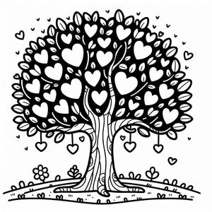Раскраска Веселого Дерева с Сердцами