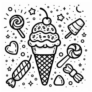 Whimsical Ice Cream Cone Coloring Page