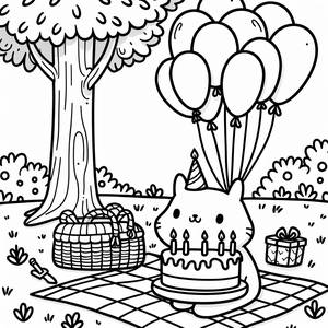 Ausmalbild von einem Märchenhaften Geburtstags-Picknick im Freien