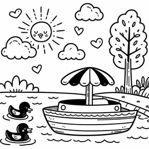 Whimsical Paddleboat Coloring Page