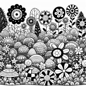 Whimsical Shapes Garden Coloring Page