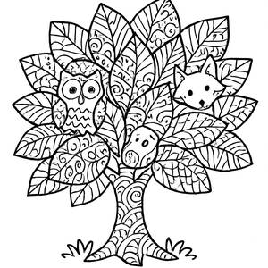 Página para Colorear de Árbol Fantástico - ¡Descubre Animales Escondidos!