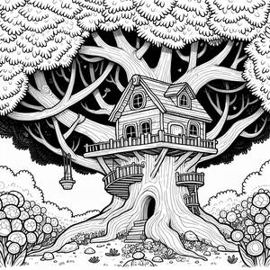 Verspielte Baumhaus Malvorlage