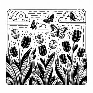 Pagina da Colorare di Tulipani Fantastici