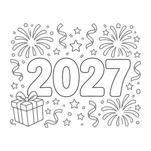 Ausmalbild 2027: Frohes neues Jahr