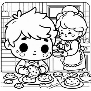 YoYo Horneando Galletas con la Abuela - Página para Colorear Gratis